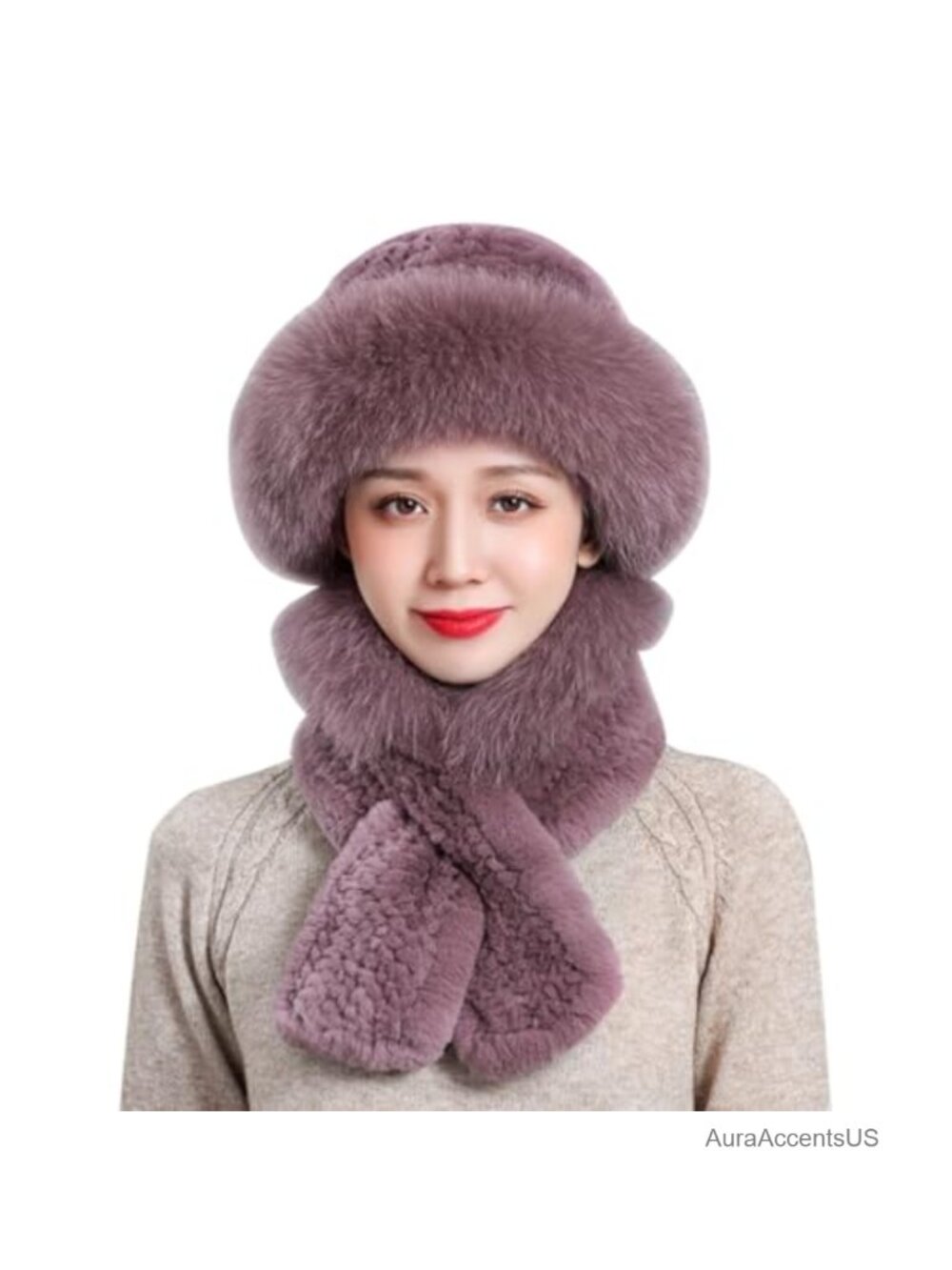 Faux Rabbit Fur Cloche Hat & Scarf Set Warm Winter Beanie
